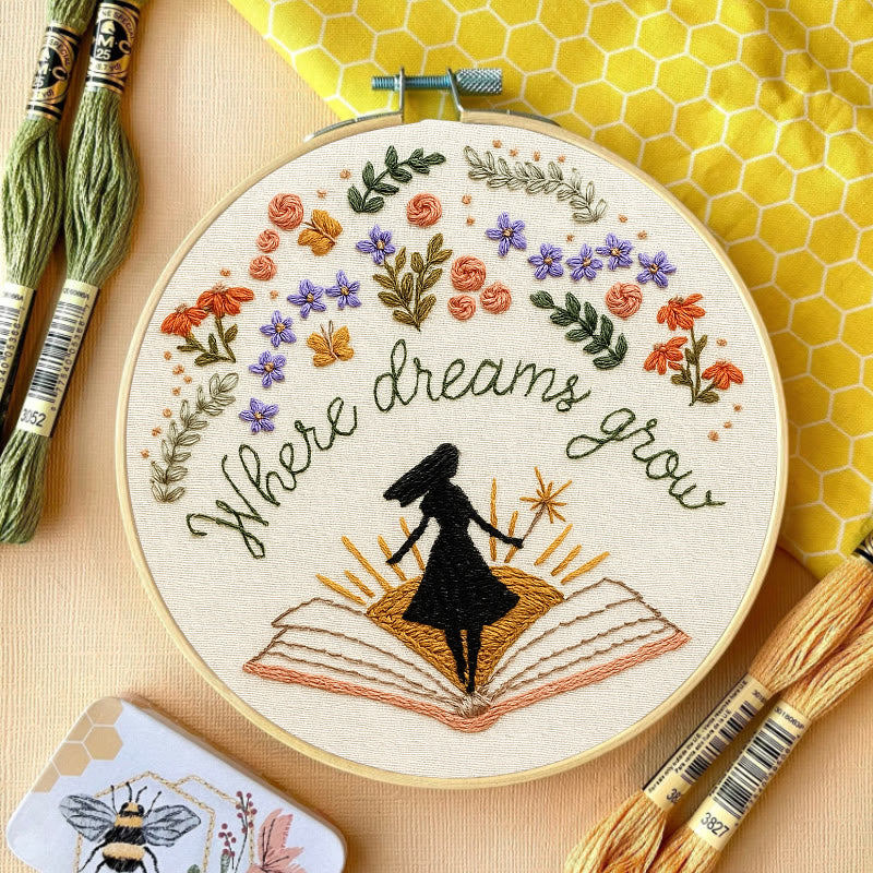 Rubbyoo Embroidery Kit - Charming Flowers With Book | Diy Desk Ornament  | Gift For Book Lovers - image 2