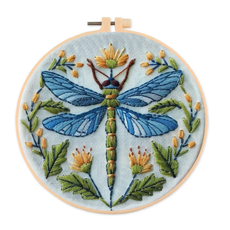 Rubbyoo Embroidery Kit - Floral Dragonfly | Diy Insect Craft | Hanging Wall Art Decor - 20*20cm - image 0