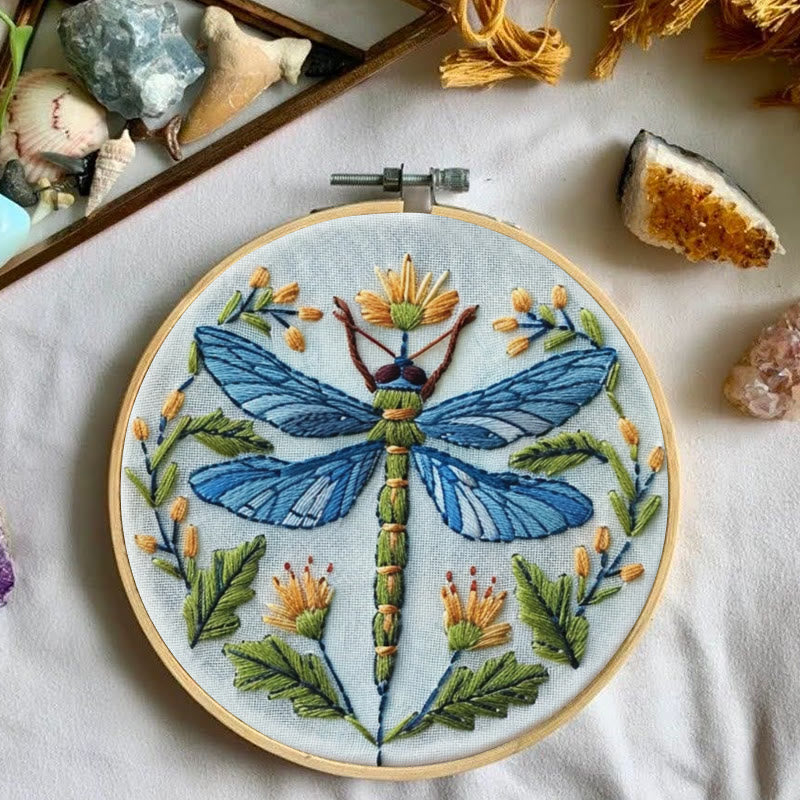 Rubbyoo Embroidery Kit - Floral Dragonfly | Diy Insect Craft | Hanging Wall Art Decor - image 1