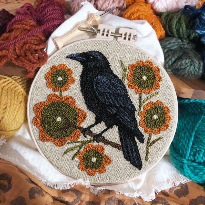  Sunflower Crow Punch Needle Kit - Diy Bird Handicraft | Decorative Hoop Art  - image 1