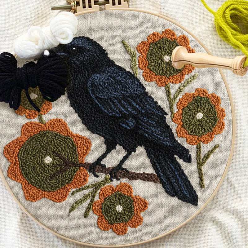  Sunflower Crow Punch Needle Kit - Diy Bird Handicraft | Decorative Hoop Art  - image 7