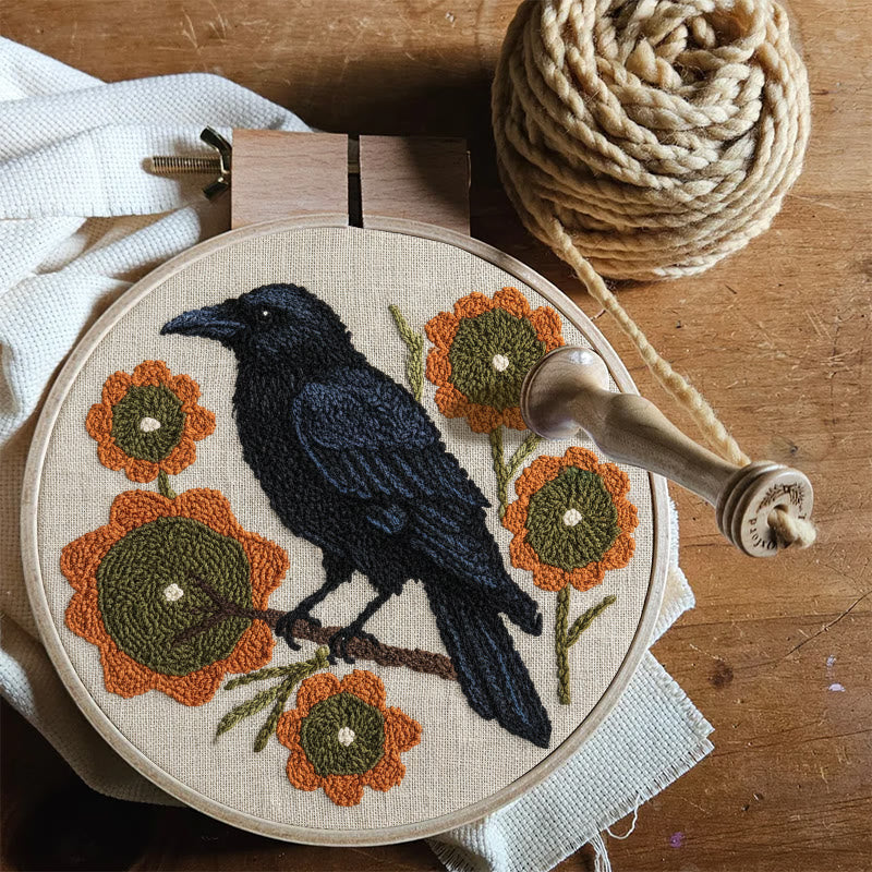  Sunflower Crow Punch Needle Kit - Diy Bird Handicraft | Decorative Hoop Art  - image 4