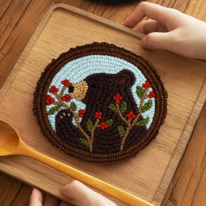Brown Bear Punch Needle Kit - Adorable Animal Art | Handmade Gift For Decoration - 5 inch Coaster Kit - image 11