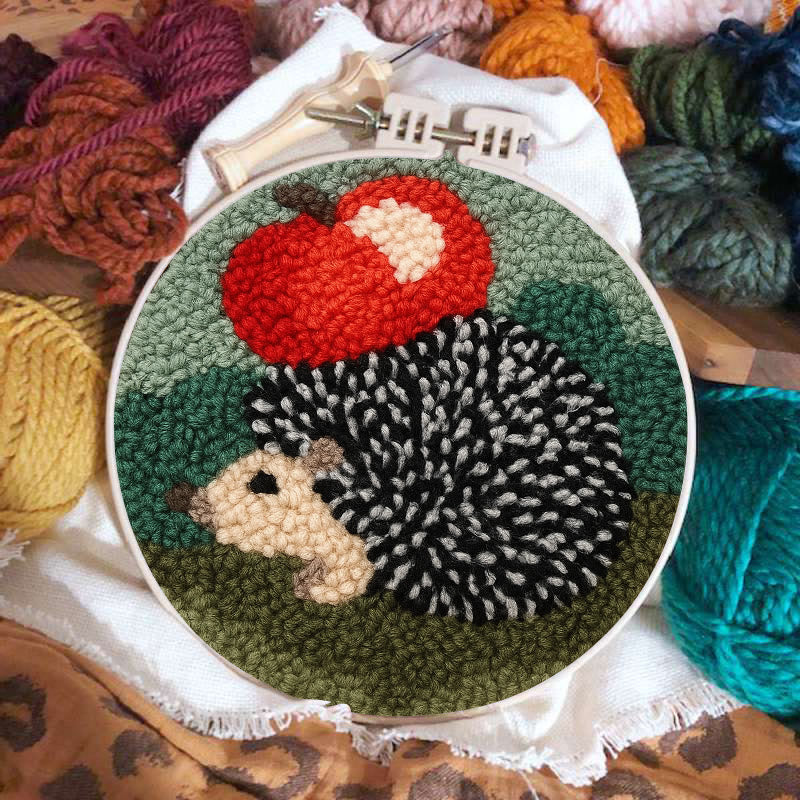  Apple Hedgehog Punch Needle Kit - Diy Animal Coaster | Nice Desk Ornament  - image 1