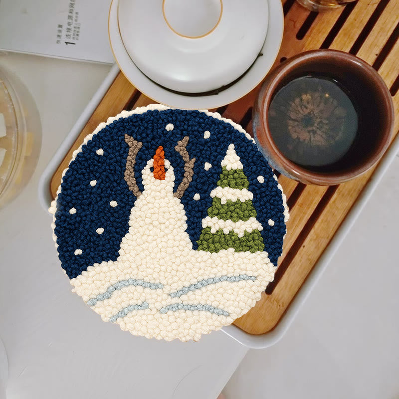 Christmas Snowman And Tree Punch Needle Kit - Handmade Needle Craft | Festival Decoration Gift  - 5 inch Coaster Kit - image 11