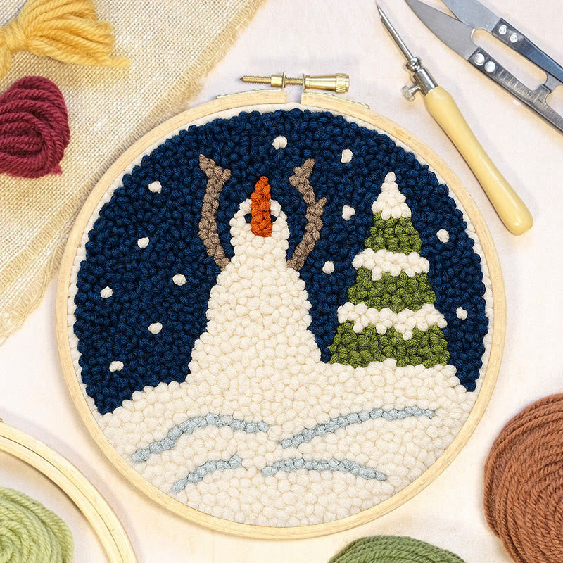 Christmas Snowman And Tree Punch Needle Kit - Handmade Needle Craft | Festival Decoration Gift  - image 2