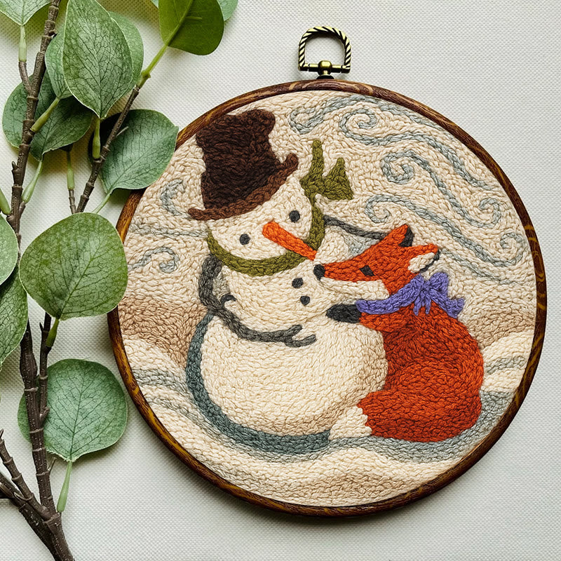 Fox And Snowman Punch Needle Kit - Winter Animal Artwork | Unique Christmas Collection  - image 3