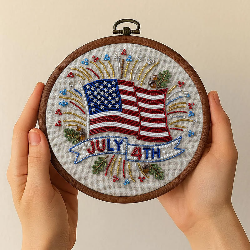 Rubbyoo Bead Embroidery Kit - 4th Of July | Diy Handmade Craft | Unique Hoop Art - image 5