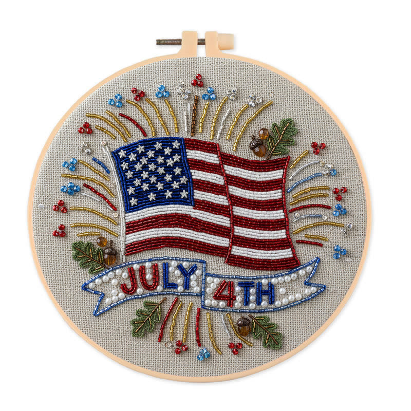 Rubbyoo Bead Embroidery Kit - 4th Of July | Diy Handmade Craft | Unique Hoop Art - 15cm*15cm - image 0