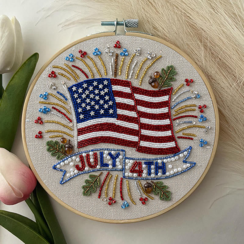 Rubbyoo Bead Embroidery Kit - 4th Of July | Diy Handmade Craft | Unique Hoop Art - image 1