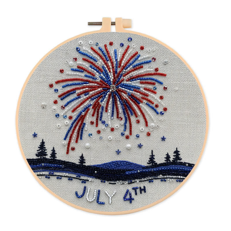 Rubbyoo Bead Embroidery Kit - July 4th Fireworks Celebration | Diy Handmade Artwork | Perfect For Decoration - 15cm*15cm - image 0