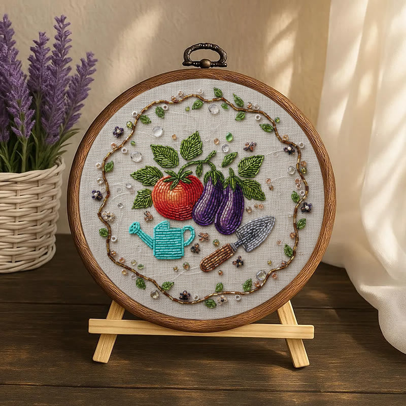 Rubbyoo Bead Embroidery Kit - Vegetable Planting | Easy Handmade Craft | Diy Decorative Hoop Art - image 3