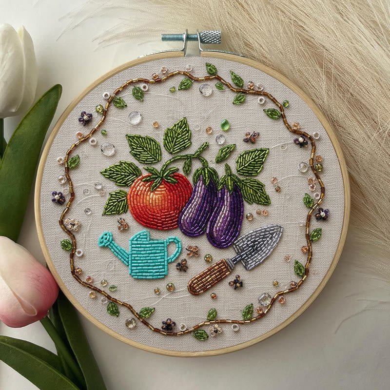 Rubbyoo Bead Embroidery Kit - Vegetable Planting | Easy Handmade Craft | Diy Decorative Hoop Art - image 6