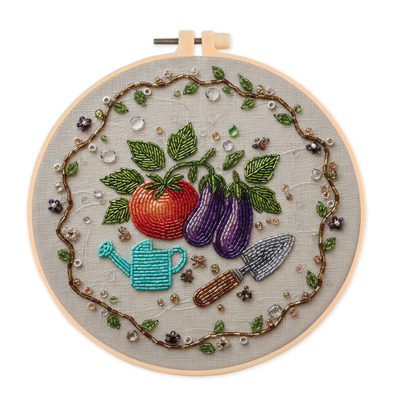 Rubbyoo Bead Embroidery Kit - Vegetable Planting | Easy Handmade Craft | Diy Decorative Hoop Art - 15cm*15cm - image 0