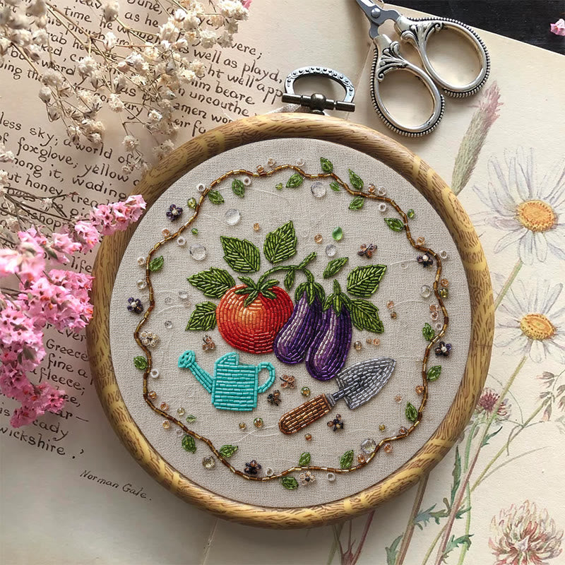 Rubbyoo Bead Embroidery Kit - Vegetable Planting | Easy Handmade Craft | Diy Decorative Hoop Art - image 1