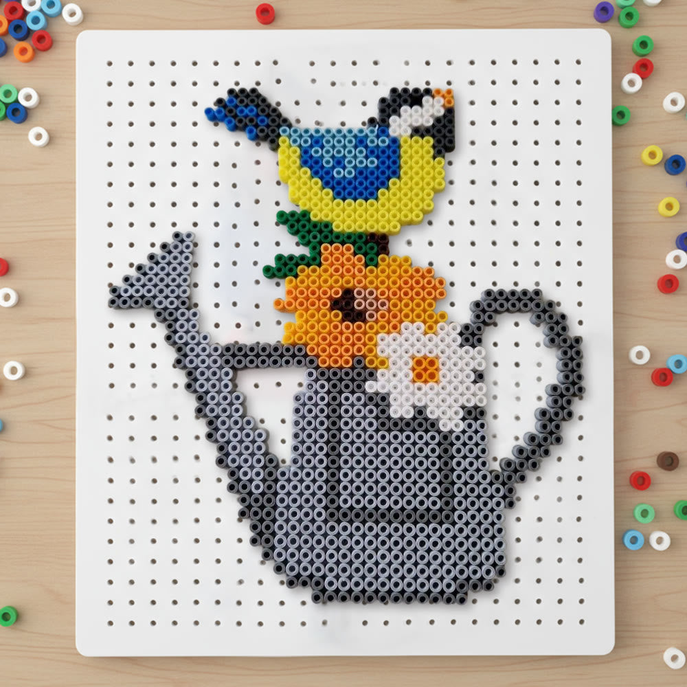 Rubbyoo Perler Beads Kit - Bird And Watering Pot | Floral Pixel Art | Diy Decorative Handicraft  - 2.6 mm - Perler Beads Kit + Tool Kit - image 0