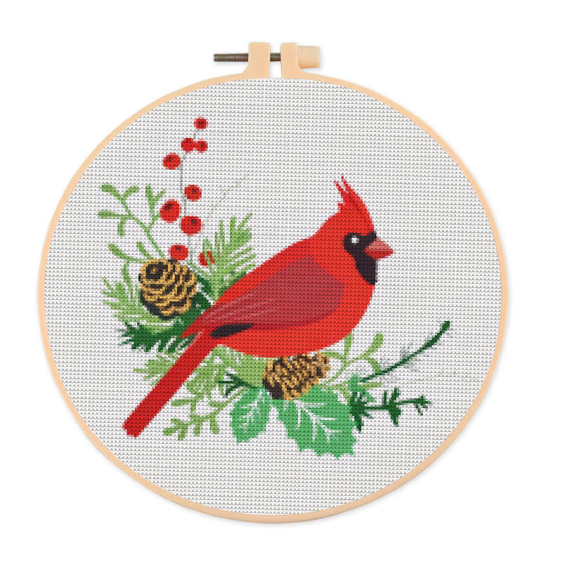  Cross Stitch Kit - Northern Cardinal | Floral Bird Stitch Art | Nice Handmade Decorative Craft  - 20×20cm - image 0