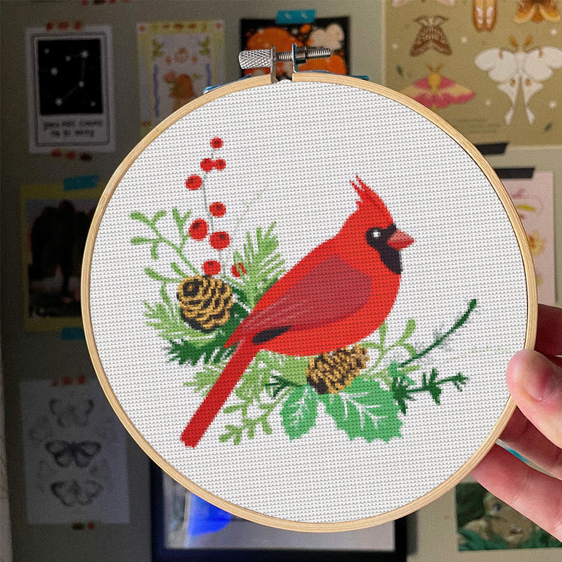  Cross Stitch Kit - Northern Cardinal | Floral Bird Stitch Art | Nice Handmade Decorative Craft  - image 3