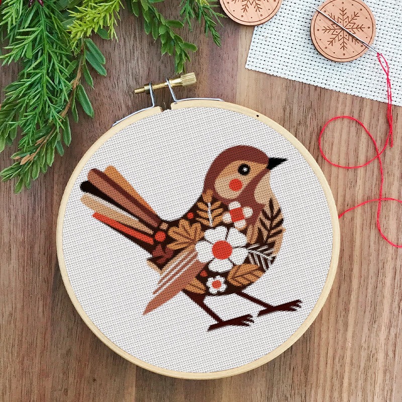  Cross Stitch Kit - Floral Autumn Bird | Gift For Animal Lovers | Unique Stitch Hoop Art - image 6