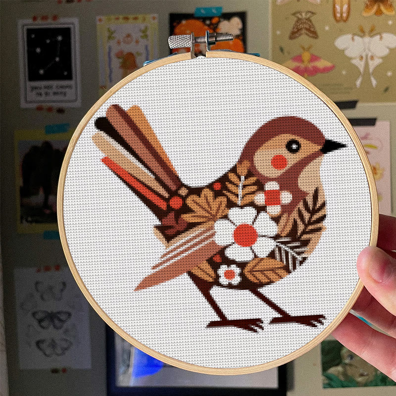  Cross Stitch Kit - Floral Autumn Bird | Gift For Animal Lovers | Unique Stitch Hoop Art - image 1