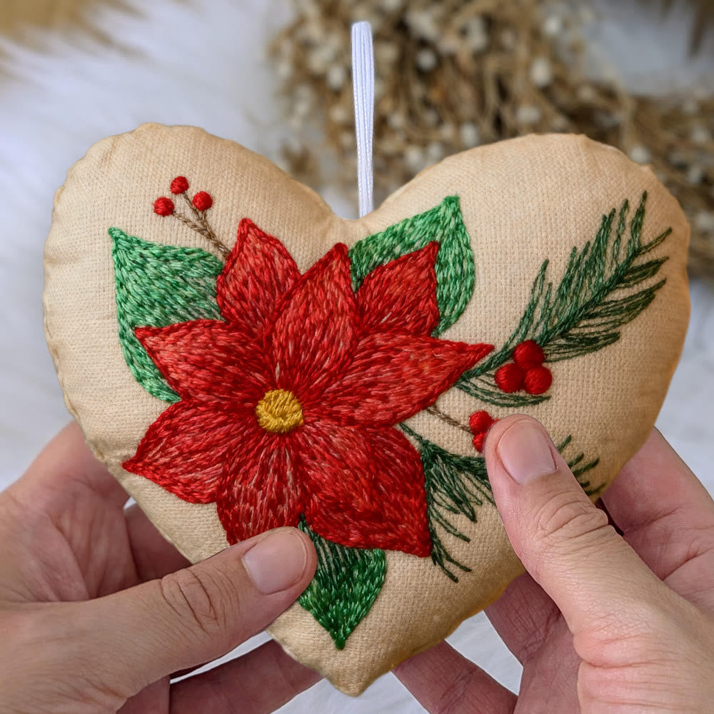 Rubbyoo Heart Embroidery Kit - Winter Poinsettia | Christmas Floral Ornament | Handmade Hoop Art  - image 9