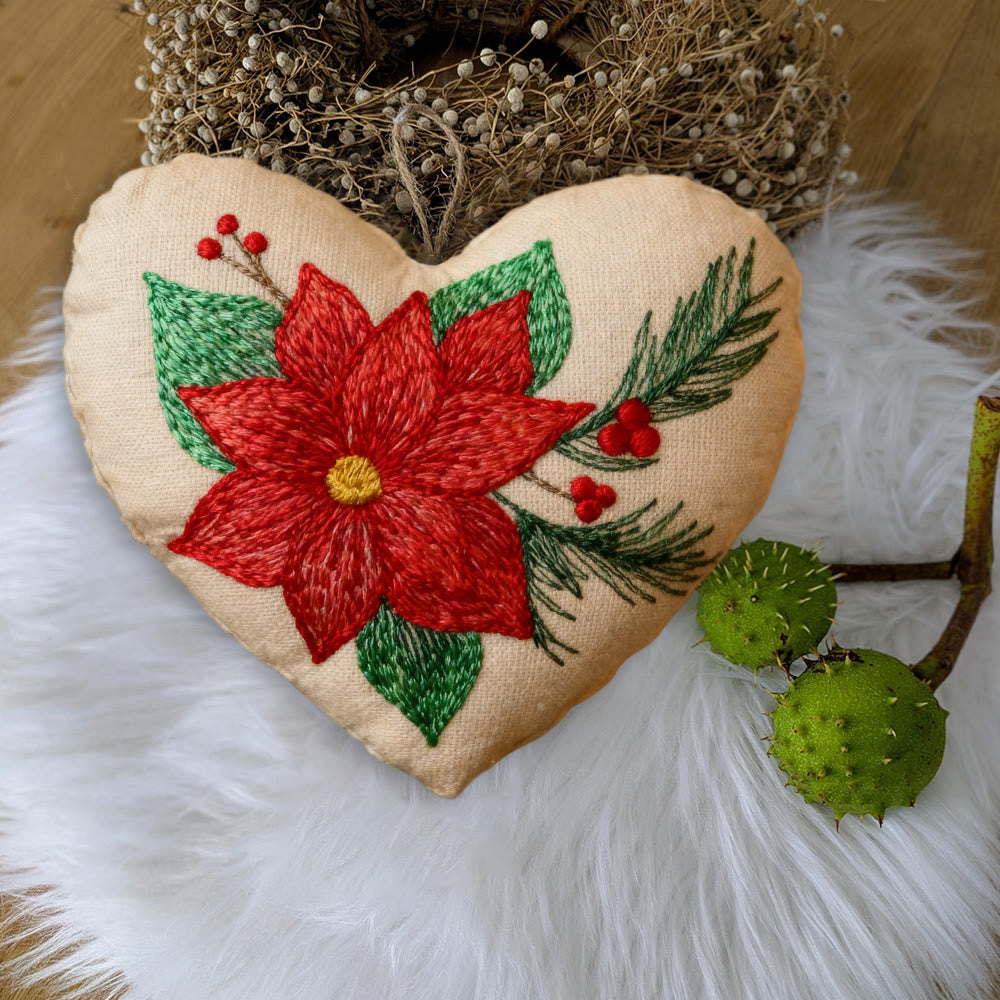 Rubbyoo Heart Embroidery Kit - Winter Poinsettia | Christmas Floral Ornament | Handmade Hoop Art  - image 6