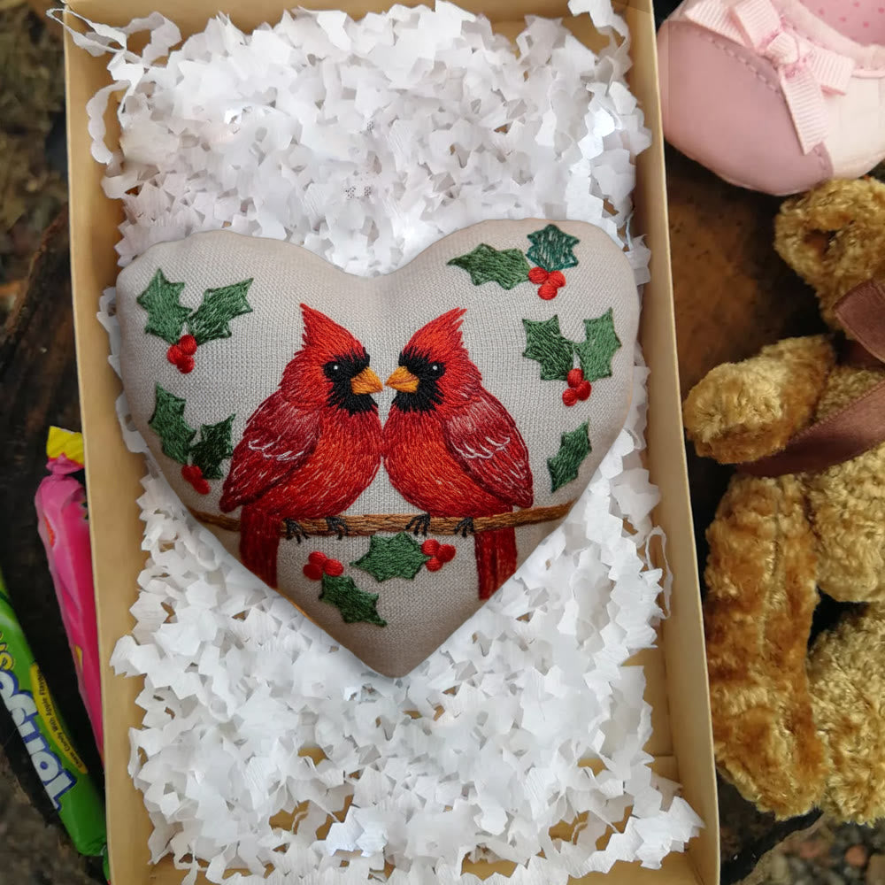 Rubbyoo Heart Embroidery Kit - Cardinals | Unique Holly Ornament | Christmas Bird Decoration - image 6