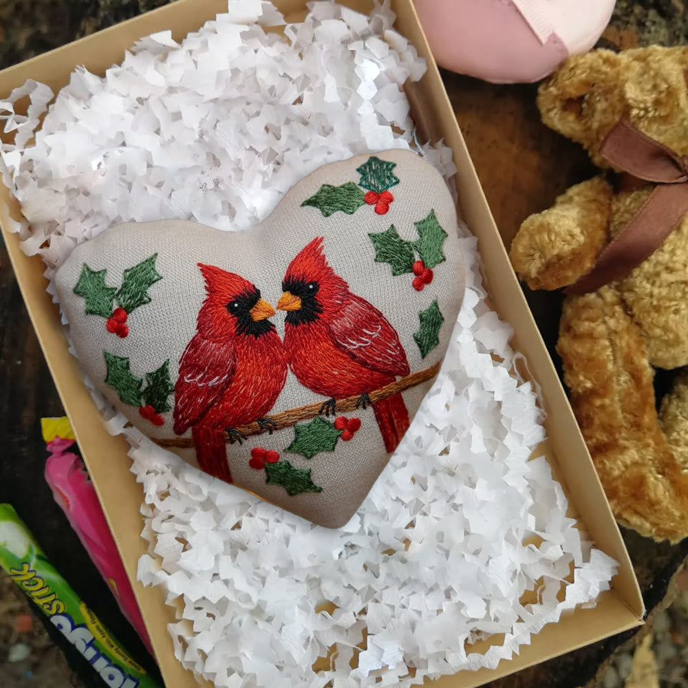 Rubbyoo Heart Embroidery Kit - Cardinals | Unique Holly Ornament | Christmas Bird Decoration - image 3