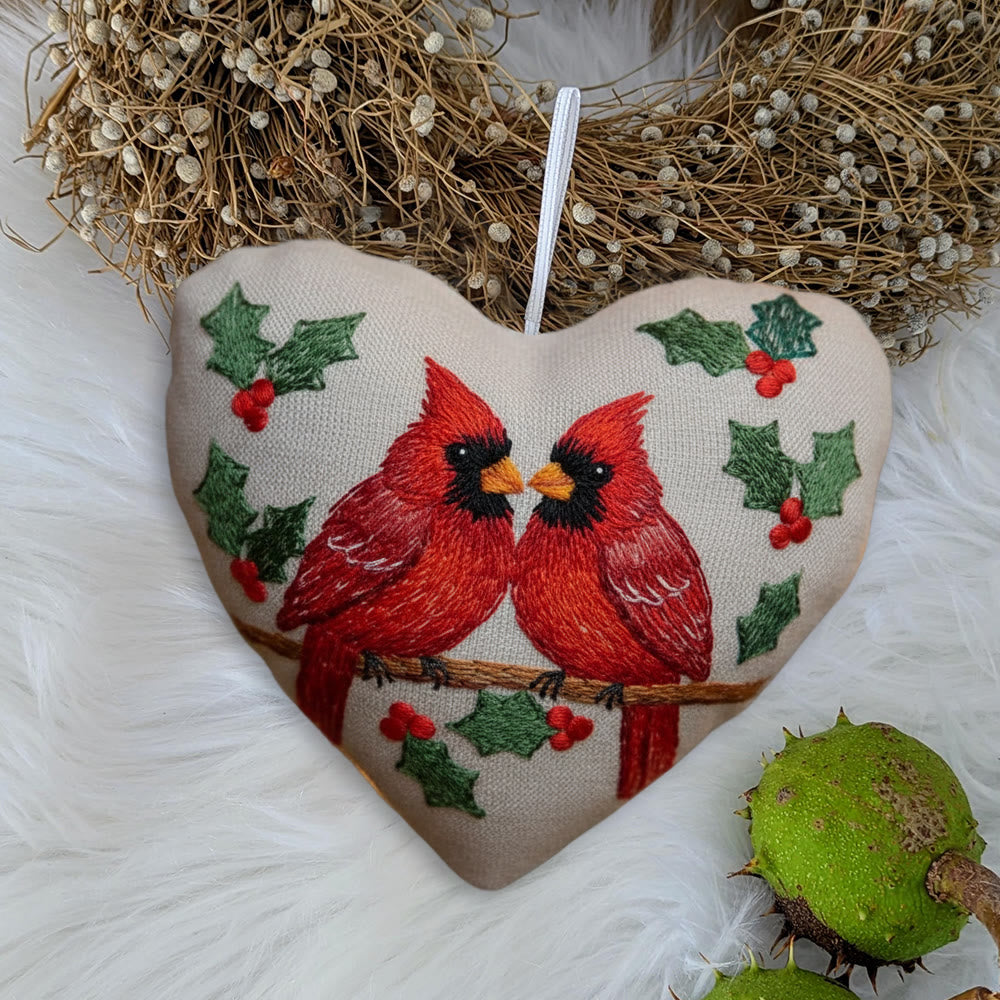 Rubbyoo Heart Embroidery Kit - Cardinals | Unique Holly Ornament | Christmas Bird Decoration - image 4