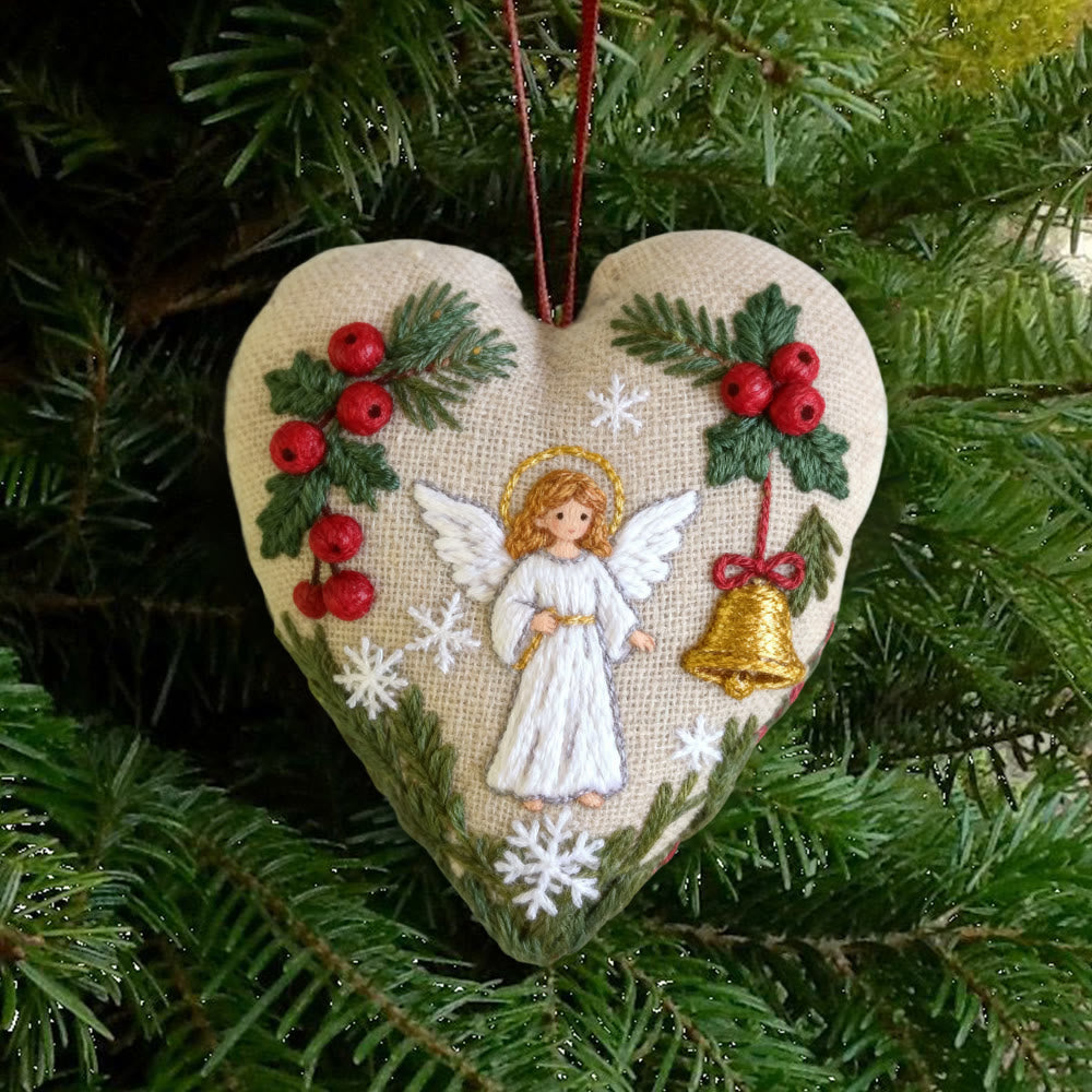 Rubbyoo Heart Embroidery Kit - Angel Blessing  |  Handmade Christmas Collection | Home Hanging Craft  - 6 inches hoop kit - image 0