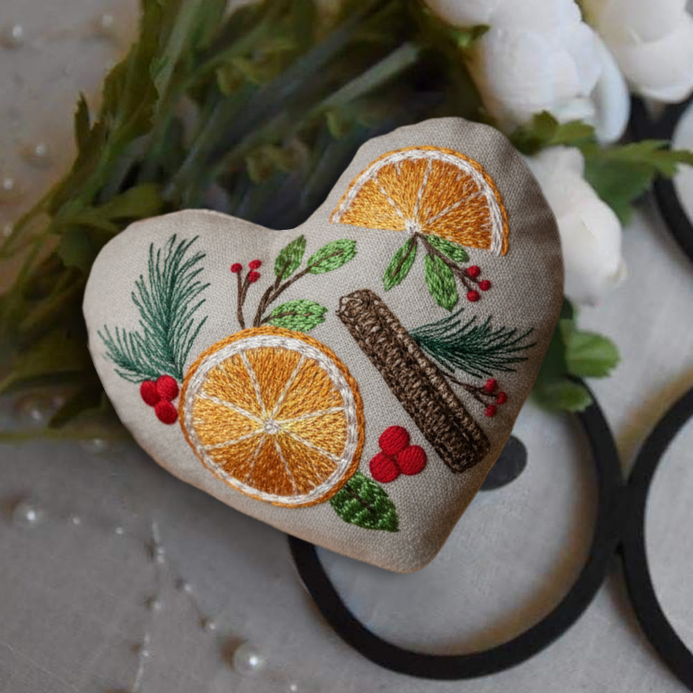 Rubbyoo Heart Embroidery Kit - Orange And Spices | Christmas Tree Ornament | Nice Gift For Friend  - image 1