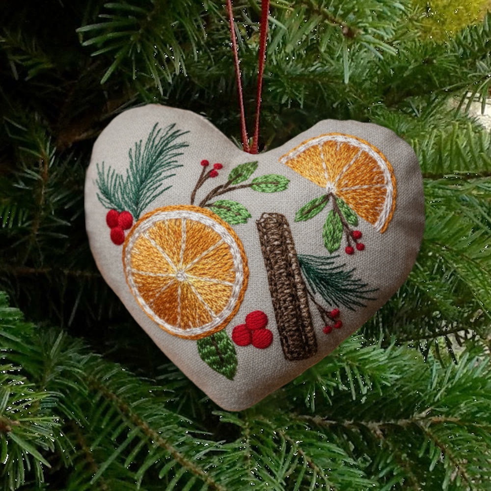 Rubbyoo Heart Embroidery Kit - Orange And Spices | Christmas Tree Ornament | Nice Gift For Friend  - 6 inches hoop kit - image 0