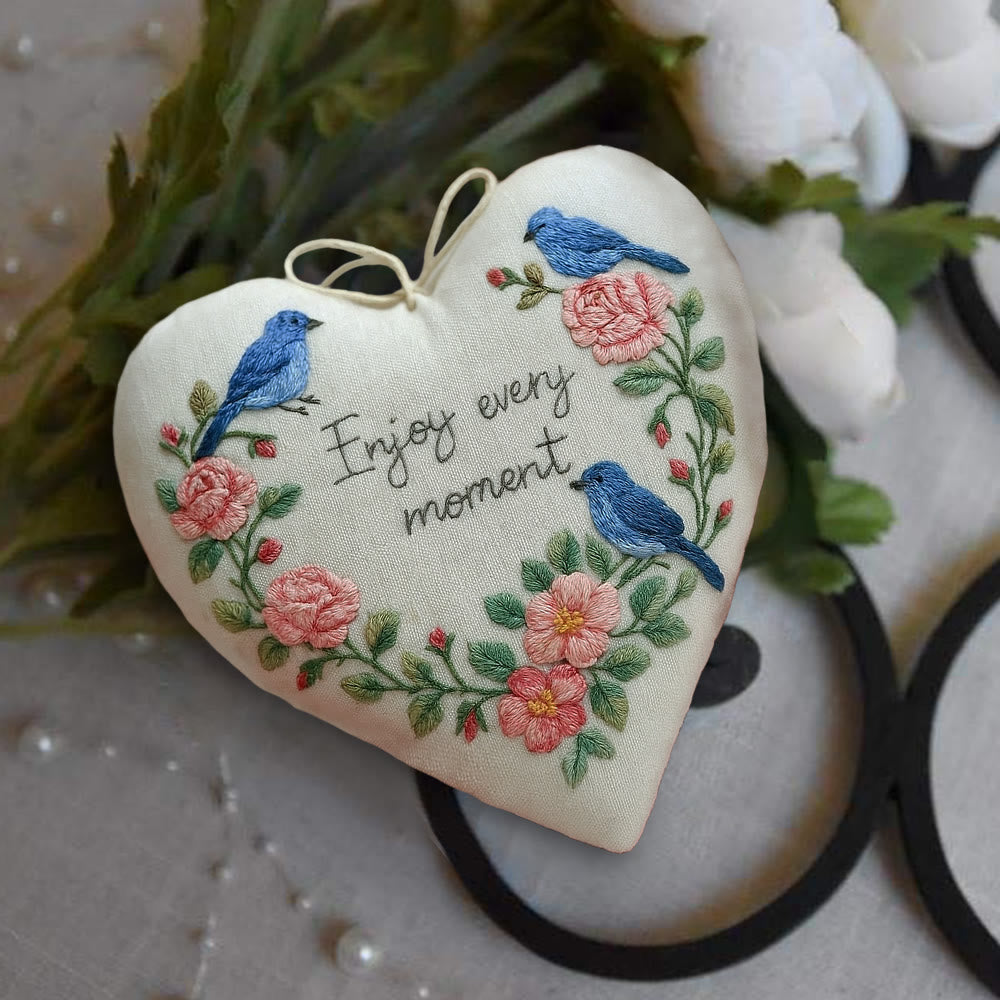 Rubbyoo Heart Embroidery Kit - Enjoy Every Moment | Handmade Wall Decor | Perfect Gift For Crafter - image 1