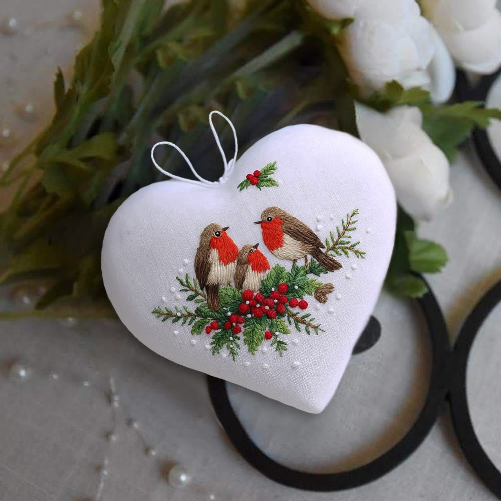 Rubbyoo Heart Embroidery Kit - Bird Family | Christmas Bird Art | Perfect For Bird Lovers - image 1