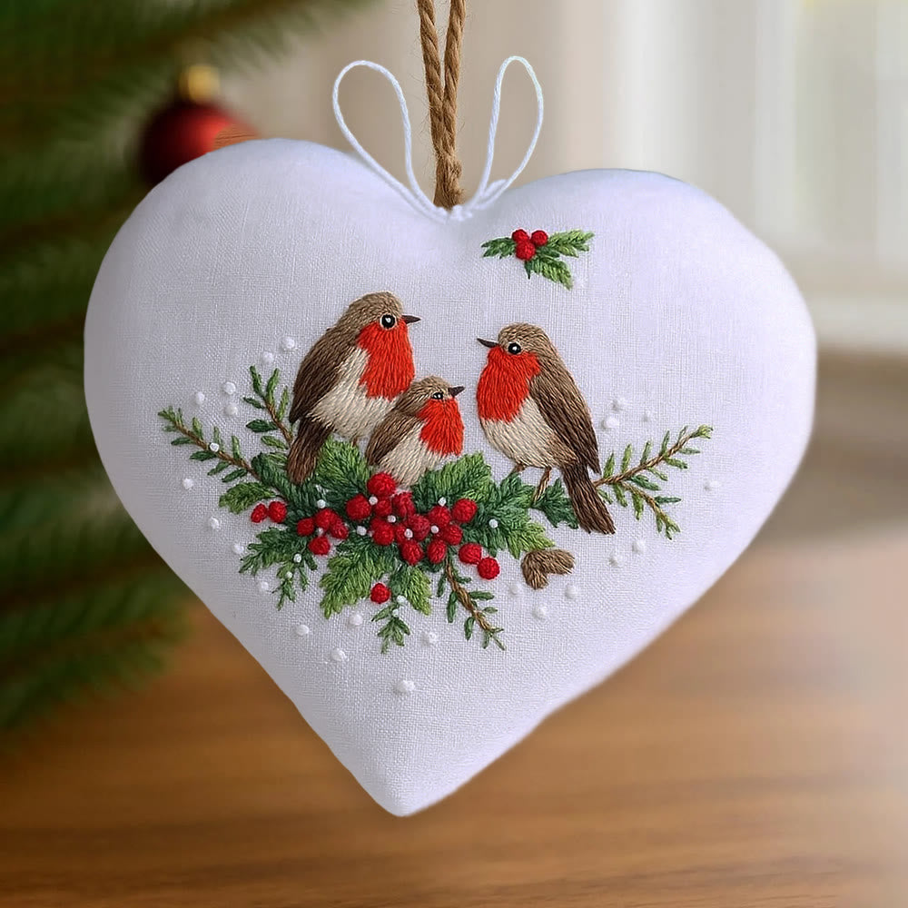 Rubbyoo Heart Embroidery Kit - Bird Family | Christmas Bird Art | Perfect For Bird Lovers - 6 inches hoop kit - image 0