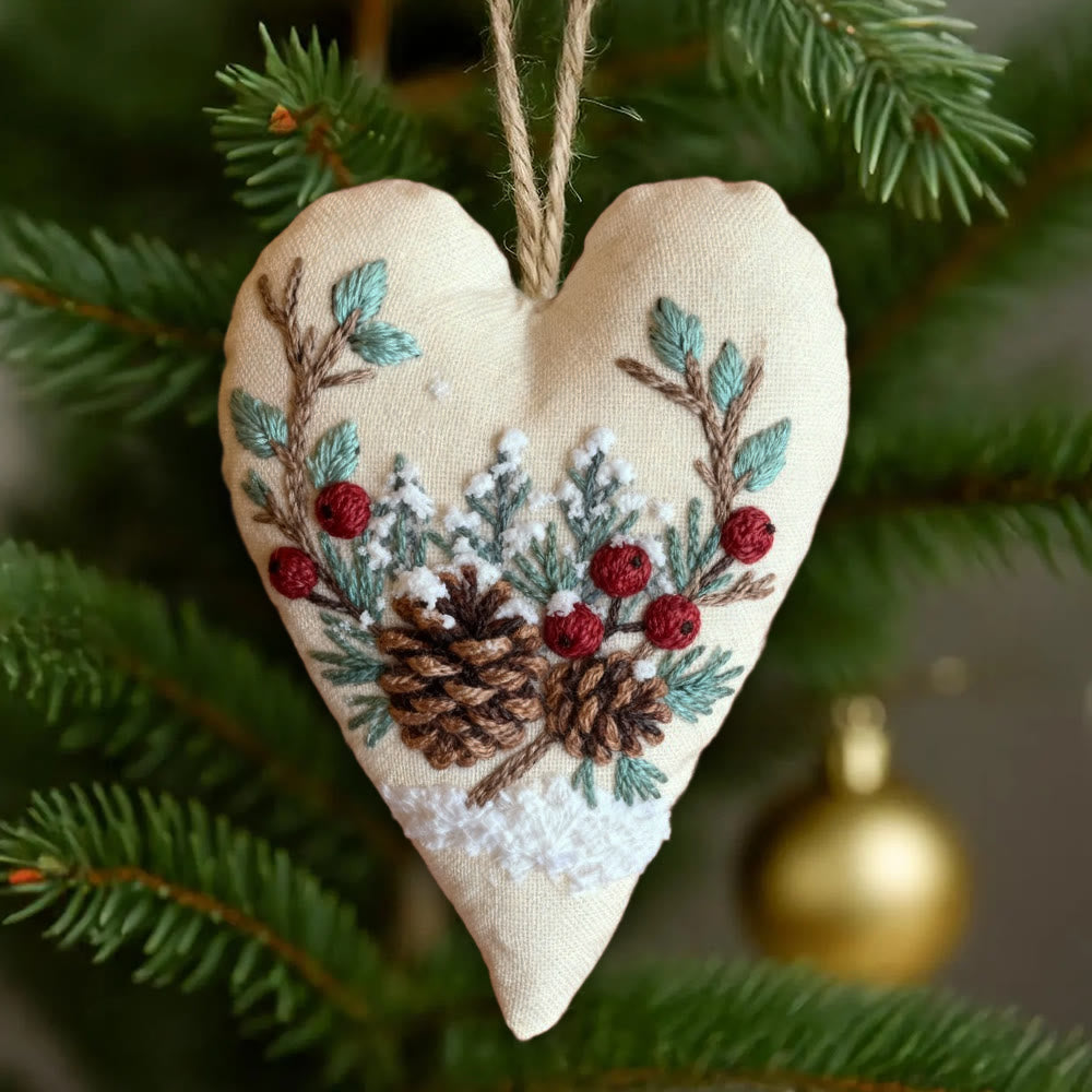 Rubbyoo Heart Embroidery Kit - Christmas Pine Cones | Holiday Celebration Craft | Unique Stitch Art  - 6 inches hoop kit - image 0