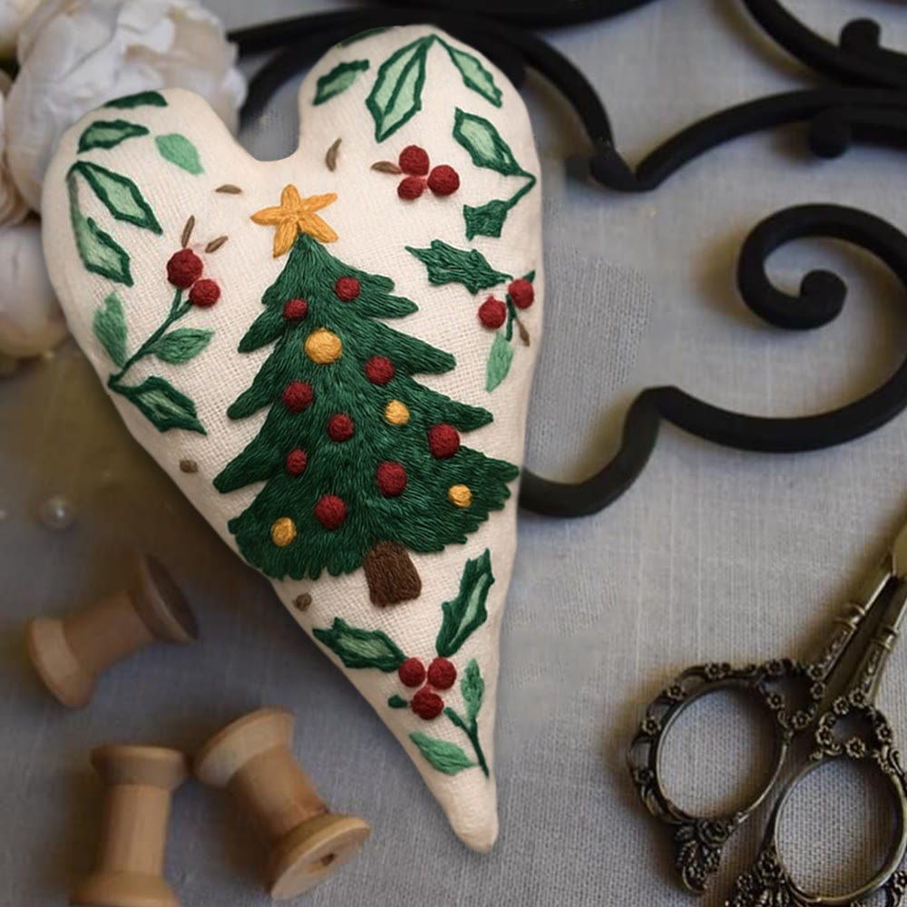 Rubbyoo Heart Embroidery Kit - Christmas Tree | Perfect Handmade Gift For Kid | Diy Needle Art  - image 3