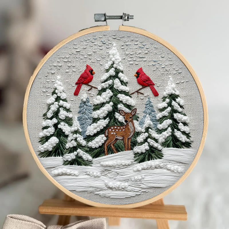 Rubbyoo Embroidery Kit - Snowy Forest | Christmas Cardinals Handicraft | Winter Landscape Art  - image 3