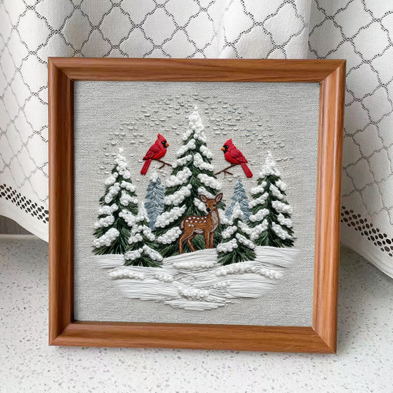 Rubbyoo Embroidery Kit - Snowy Forest | Christmas Cardinals Handicraft | Winter Landscape Art  - Embroidery Kit Plus An Extra Frame - image 10
