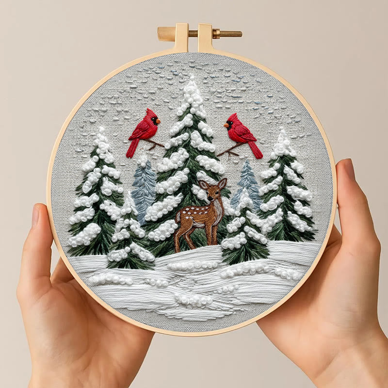 Rubbyoo Embroidery Kit - Snowy Forest | Christmas Cardinals Handicraft | Winter Landscape Art  - image 2