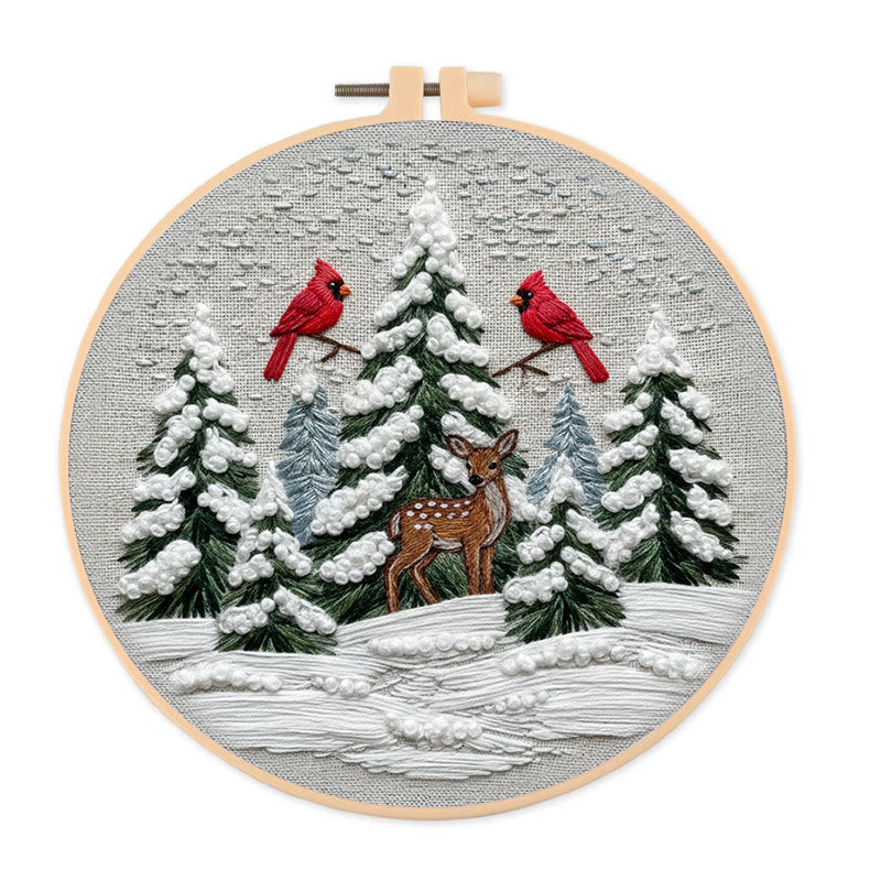 Rubbyoo Embroidery Kit - Snowy Forest | Christmas Cardinals Handicraft | Winter Landscape Art  - 20*20cm - image 0
