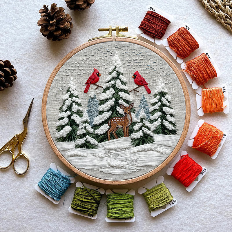 Rubbyoo Embroidery Kit - Snowy Forest | Christmas Cardinals Handicraft | Winter Landscape Art  - image 8