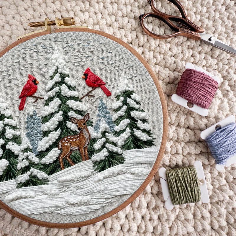 Rubbyoo Embroidery Kit - Snowy Forest | Christmas Cardinals Handicraft | Winter Landscape Art  - image 4