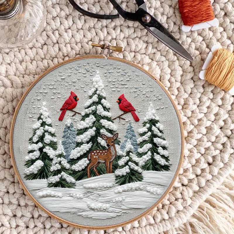 Rubbyoo Embroidery Kit - Snowy Forest | Christmas Cardinals Handicraft | Winter Landscape Art  - image 1