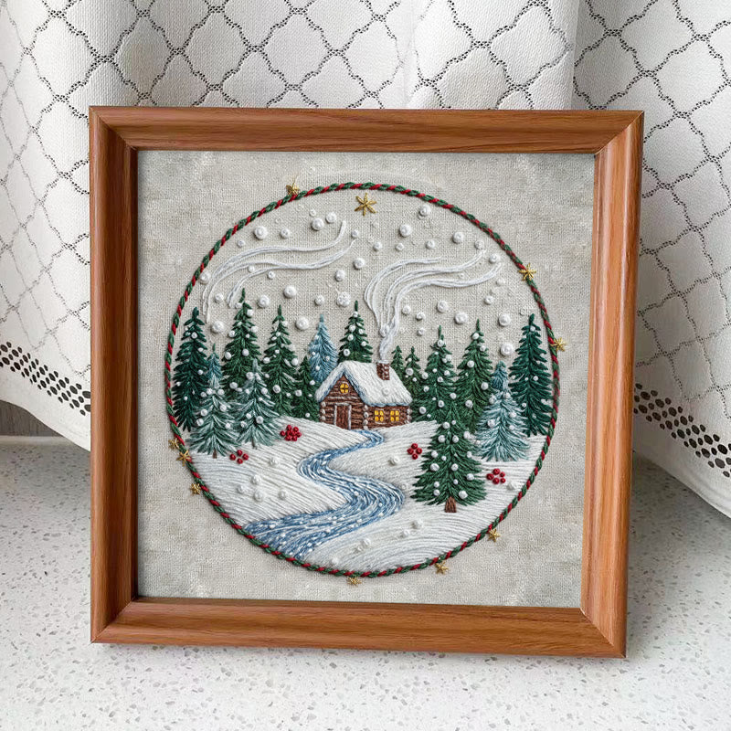 Rubbyoo Embroidery Kit - Winter Village | Diy Holiday Ornament | Nice Stitch Artwork - Embroidery Kit Plus An Extra Frame - image 9