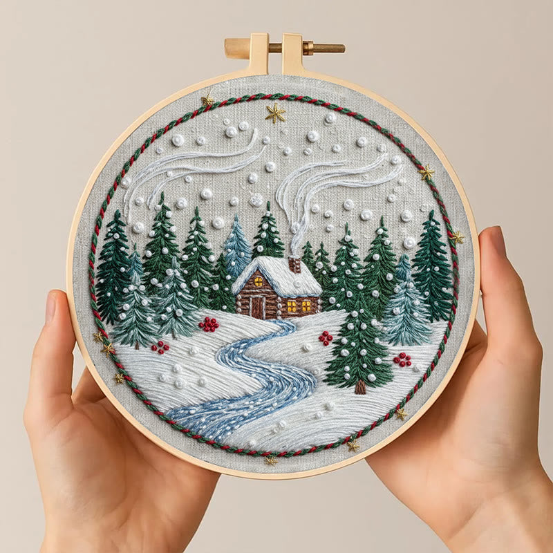 Rubbyoo Embroidery Kit - Winter Village | Diy Holiday Ornament | Nice Stitch Artwork - image 1