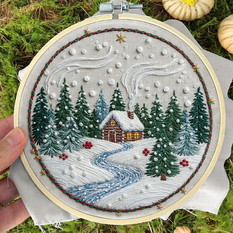 Rubbyoo Embroidery Kit - Winter Village | Diy Holiday Ornament | Nice Stitch Artwork - image 8