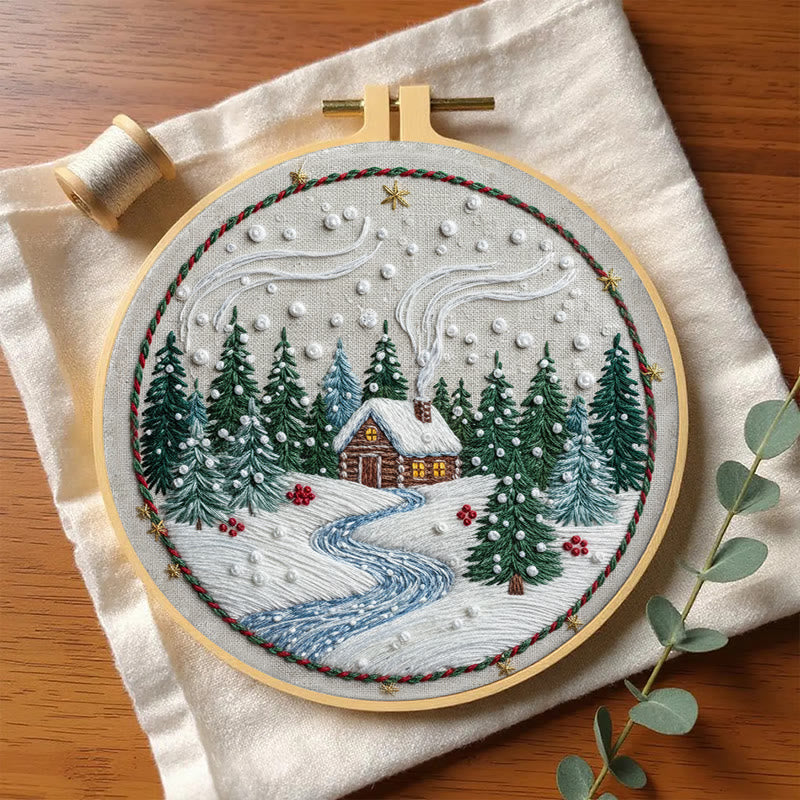 Rubbyoo Embroidery Kit - Winter Village | Diy Holiday Ornament | Nice Stitch Artwork - image 4