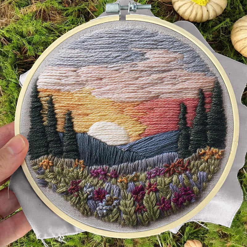 Rubbyoo Embroidery Kit - Beautiful Sunset | Diy Hoop Art | Decorative Handmade Craft - image 4