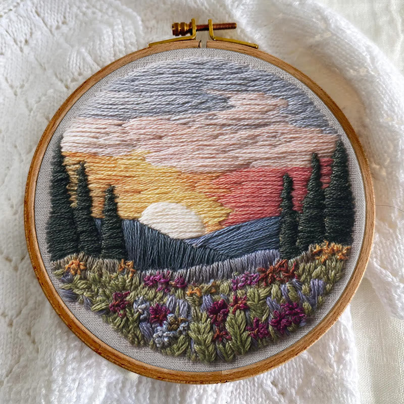 Rubbyoo Embroidery Kit - Beautiful Sunset | Diy Hoop Art | Decorative Handmade Craft - image 3